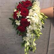 Red Rose &amp; Orchid bridal teardrop bouquet