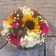  white peonies, sunflowers, gyp, germini bridal handtie