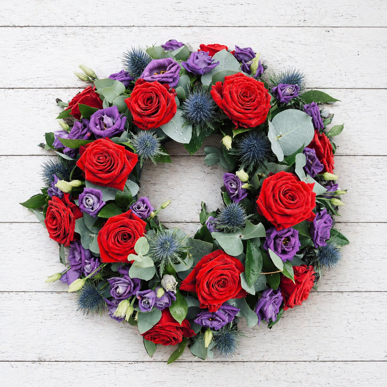 Red Rose & Purple wreath